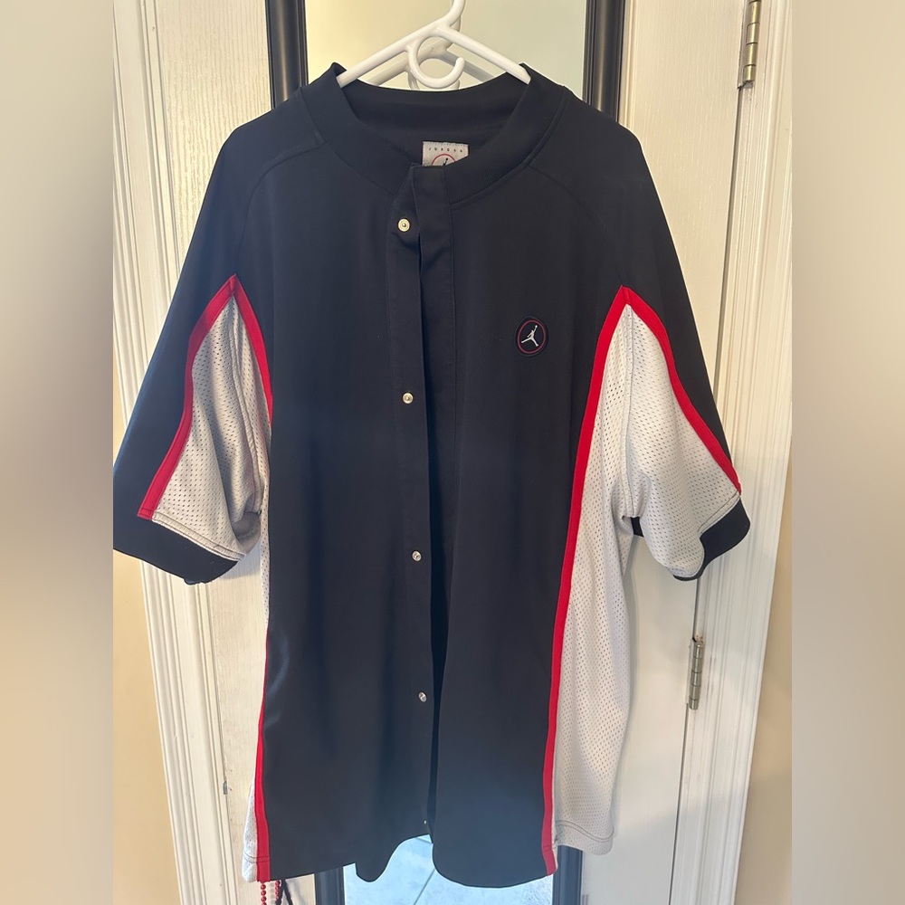 Air Jordan Black and White/grey Shirt/Botton Up Jacket with Red Accents